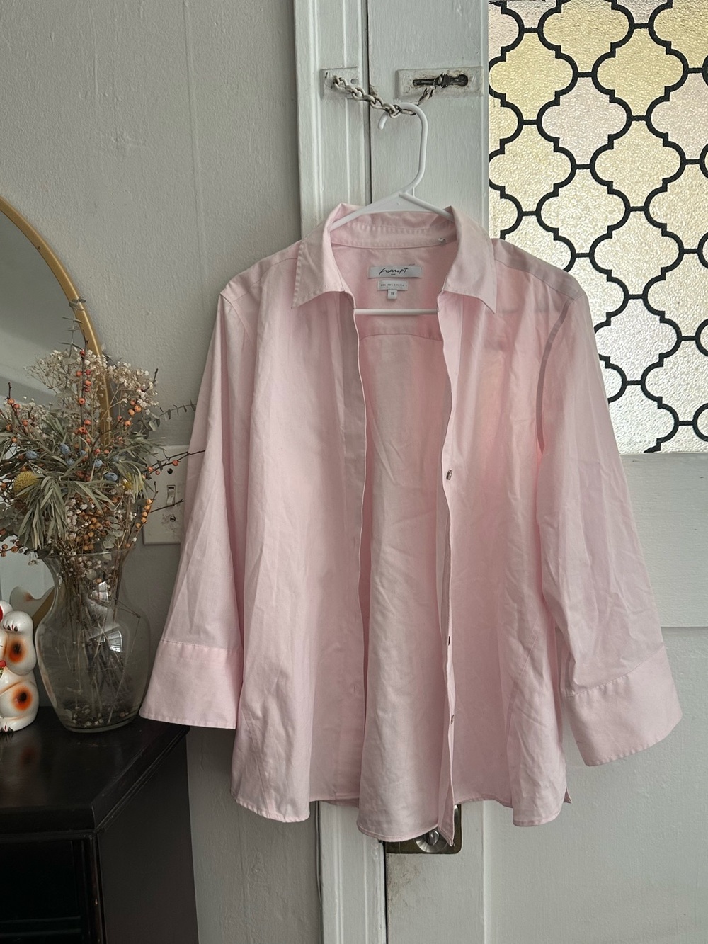 Foxcroft Non-Iron Cotton Light Pink Button-Up Shirt